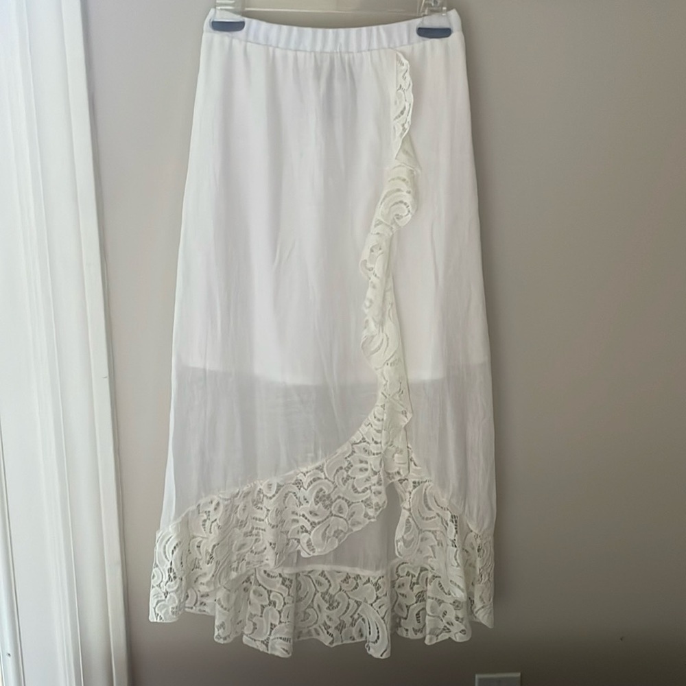 By & By Boho Lace Trim Country Western Long Maxi Skirt Girl L 14 Ivory Off-White